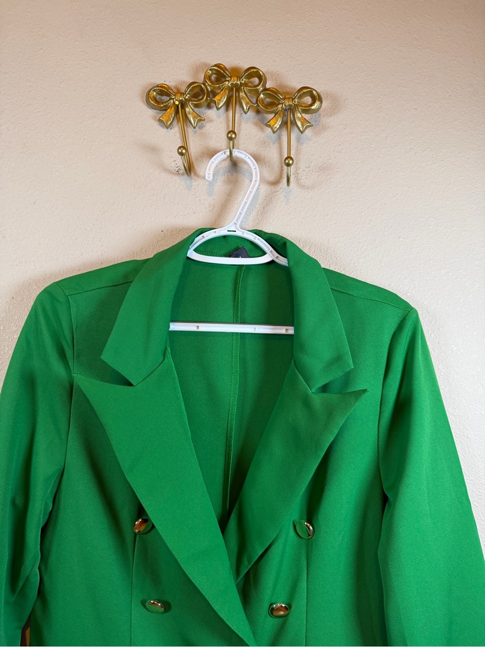 SHEIN Green Double-Breasted Blazer Jacket with Gold Buttons. Size L - Picture 2 of 5